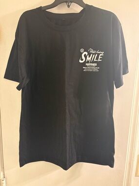 SMILE Happiness Black Graphic T-Shirt - Unbranded